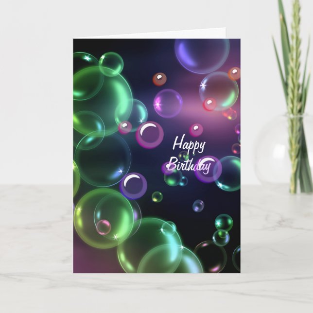 Cartão Bolhas De Aniversário Iridescentes A Preto (Frente)