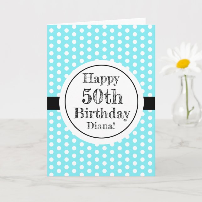 Cartão Bolinhas Azuis E Brancas 50º Aniversário (Planta pequena)