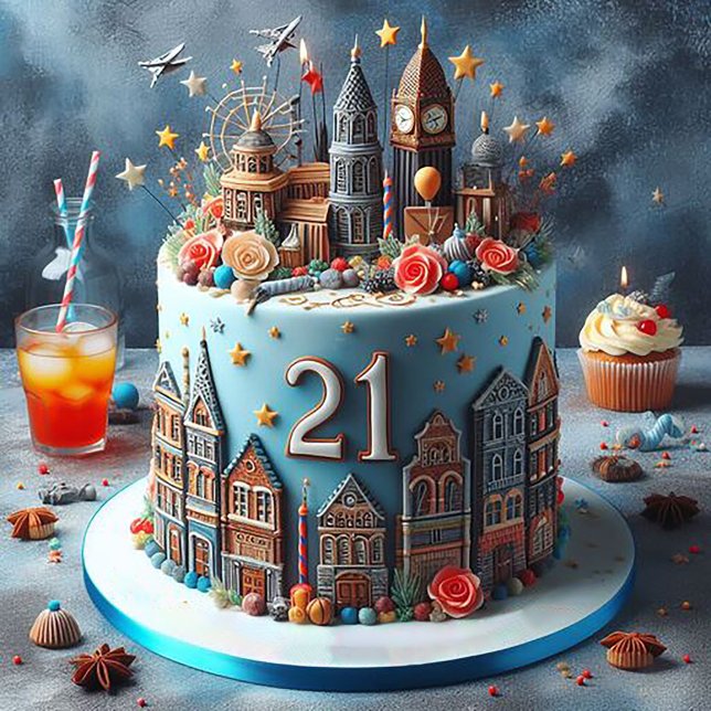 CARTÃO BOLO ANIVERSÁRIO DE 21 ANOS COSMOPOLITANO DIVERTID (Criador carregado)