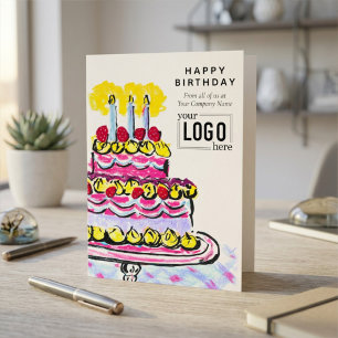 Cartão Bolo Artístico Rosa Logo Profissional Aniversário