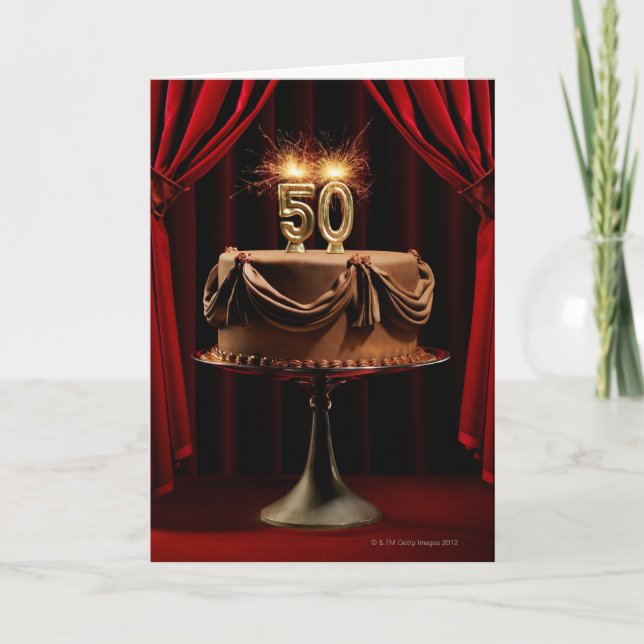 Cartão Bolo BIrthday no Palco com número 50 velas (Frente)
