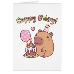 Cartão Bolo de Aniversário Arco-Íris de Capivara Fofa Cap