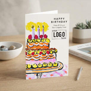 Cartão Bolo de Aniversário Artístico Laranja Rosa Logo Co