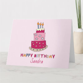 Cartão Bolo de Aniversário. Bolo bonito com creme e velas