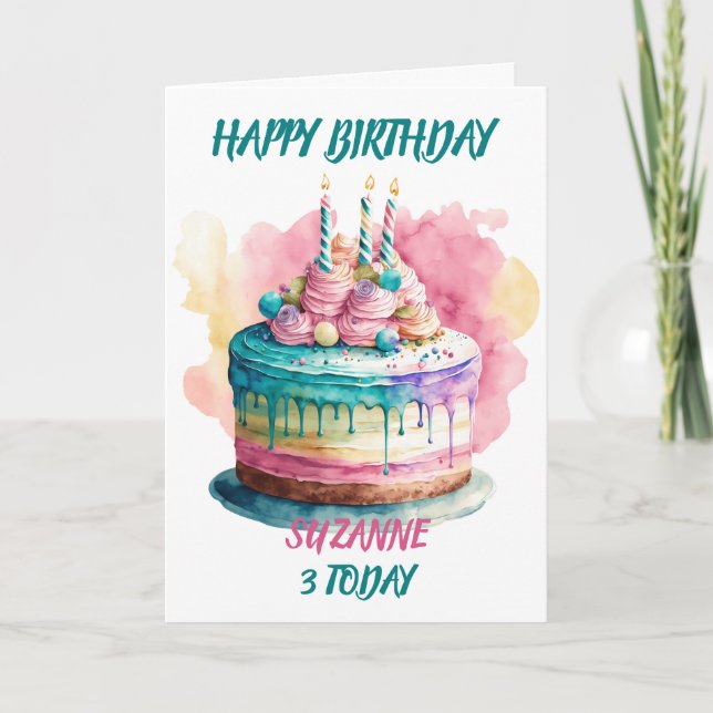 Cartão Bolo de Aniversário Bonito (Frente)