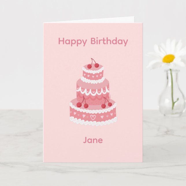 Cartão Bolo de Aniversário Cereja Rosa (Planta pequena)