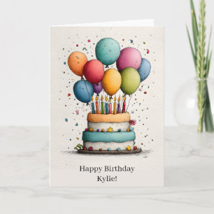 Cartão Bolo de Aniversário Colorido com Velas