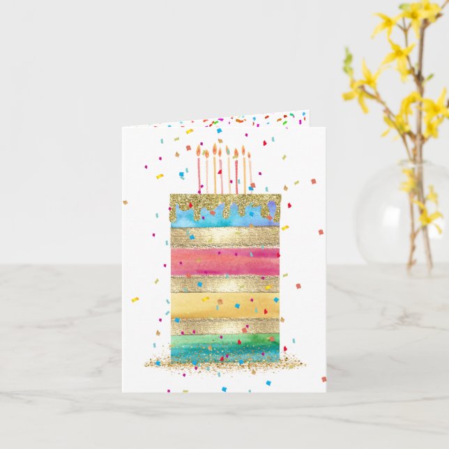 Cartão Bolo de aniversário com Confetti e Velas (Flor Amarela)