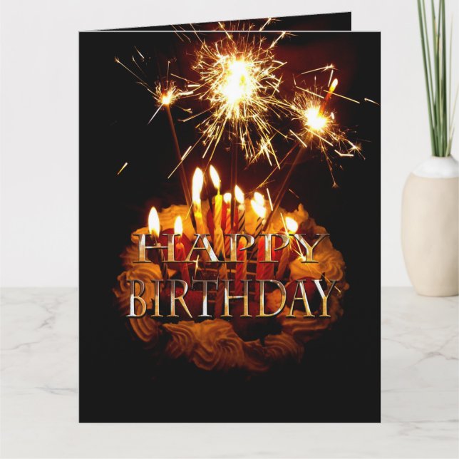 Cartão Bolo De Aniversário Com Faíscas, (Frente)