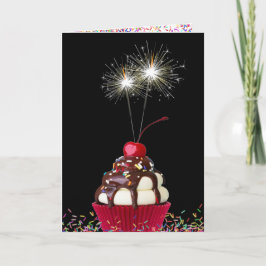 Cartão Bolo de Aniversário Com Faíscas