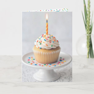 Cartão Bolo de Aniversário com uma Vela