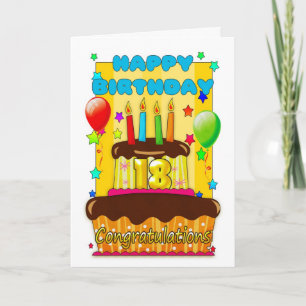 Cartão bolo de aniversário com velas - 18 anos feliz