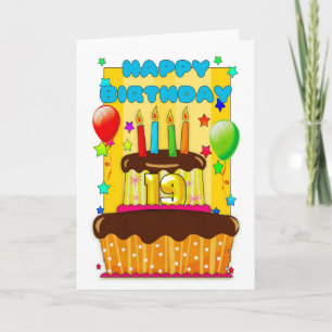 Cartão bolo de aniversário com velas - feliz 19 anos