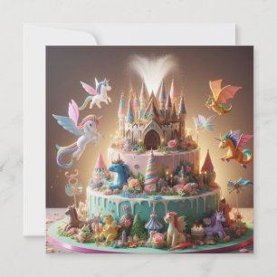 CARTÃO BOLO DE ANIVERSÁRIO DA UNICORN E CASTLE FANTÁSTICO
