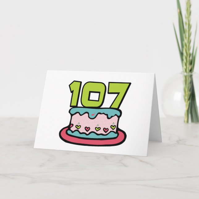 Cartão Bolo de aniversário das pessoas de 107 anos (Frente)