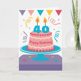 Cartão Bolo de aniversário de 40 anos:Personalizável!