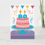 Cartão Bolo de Aniversário de 80:Personalizável!<br><div class="desc">DESIGN PERSONALIZÁVEL! Mude a idade para o fato! Por exemplo, 80 pode se tornar 81. A colocação da vela também é ajustável. Este é o cartão de aniversário perfeito para qualquer um na casa dos 20. Ele apresenta um bolo de luxo com a palavra "Parabéns". A idade do receptor é...</div>