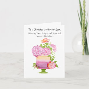 Cartão Bolo de Aniversário de Carnations para Sogra de Ja