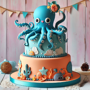 CARTÃO BOLO DE ANIVERSÁRIO DE CRIANÇA DO TEMA OCTOPUS BRA