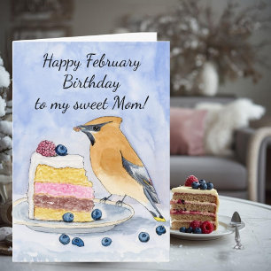 Cartão Bolo de Aniversário de Fevereiro Feliz para a Mamã