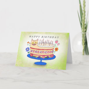 Cartão Bolo de Aniversário de Gato Engraçado e Estranho c