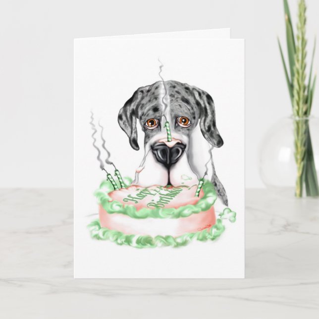 Cartão Bolo de aniversário de great dane Merle UC (Frente)