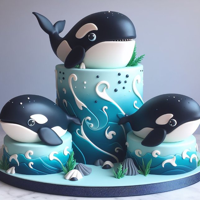 CARTÃO BOLO DE ANIVERSÁRIO DE ORCA PRETO E BRANCO (Criador carregado)