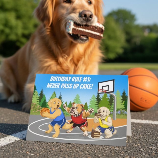 Cartão Bolo de Aniversário Divertido com Cães Jogando Bas (Criador carregado)