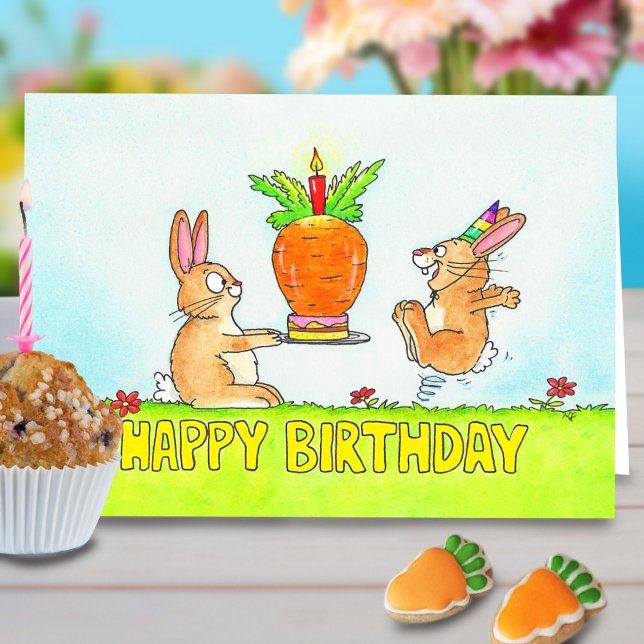 Cartão Bolo de Aniversário do Coelho Saudações (Criador carregado)