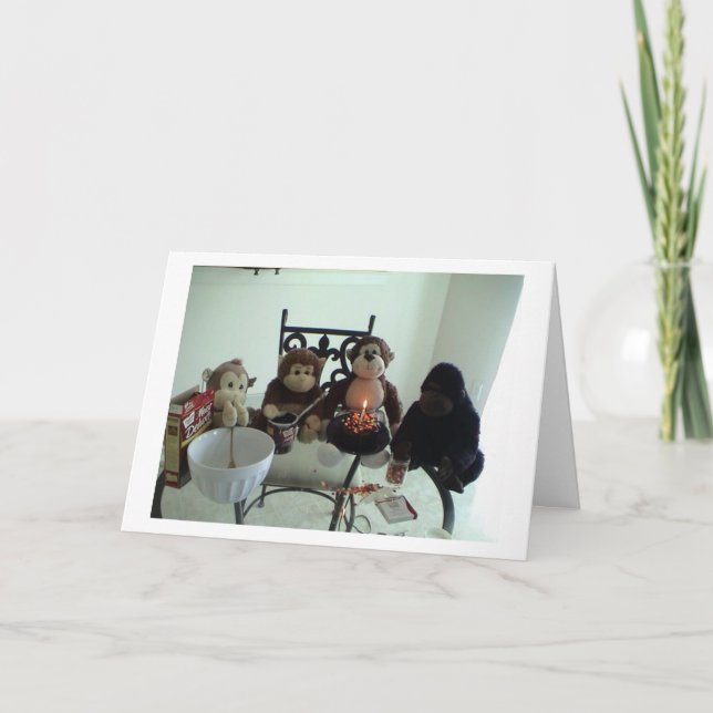 Cartão Bolo de aniversário do macaco (Frente)