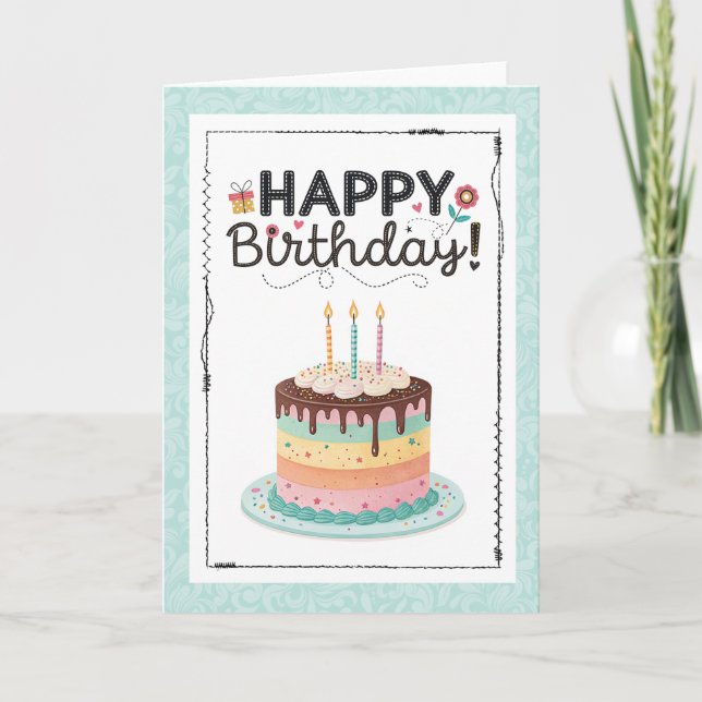 Cartão Bolo de Aniversário Doce Tratamento (Frente)