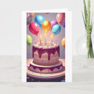 Cartão Bolo de Aniversário e Balões