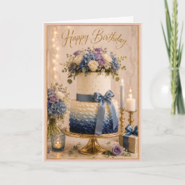 Cartão Bolo de Aniversário Elegante com Babado em Ombre A
