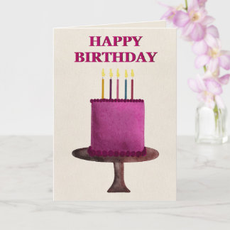 Cartão Bolo de Aniversário em Aquarela Feliz Aniversário