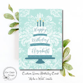 Cartão Bolo de Aniversário em Camada Vintage com Nome Per