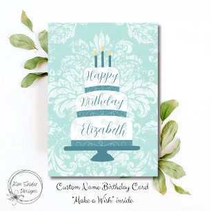Cartão Bolo de Aniversário em Camada Vintage com Nome Per