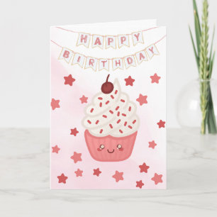 Cartão Bolo de Aniversário & Estrelas Feliz Aniversário 