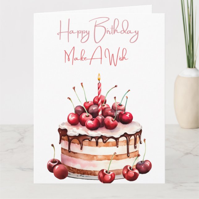 Cartão Bolo de Aniversário "Faça Um Desejo" (Frente)