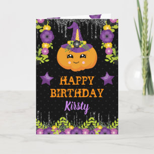 Cartão Bolo de Aniversário Feliz Abóbora Floral de Hallow