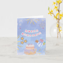 Bolo de Aniversário Feliz e Presentes Coloridos Cu