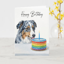 Cartão Bolo de Aniversário Fiscalizador Blue Merle Aussie
