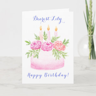 Cartão Bolo de ANIVERSÁRIO Floral Aquarela Pintado à Mão