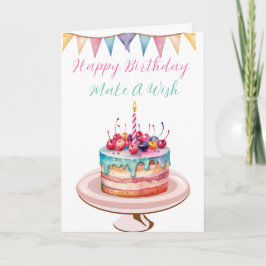 Cartão Bolo de Aniversário Ilustrado À Mão, Aniversário