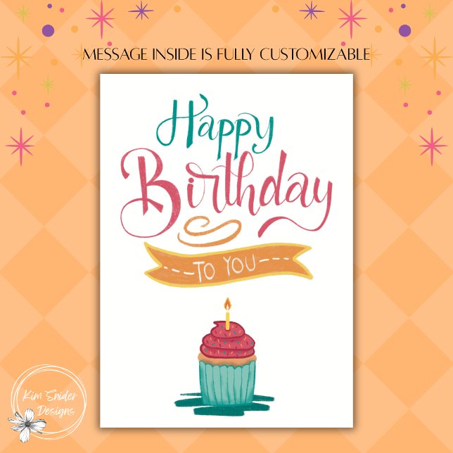 Cartão Bolo de Aniversário Letra à Mão (Criador carregado)