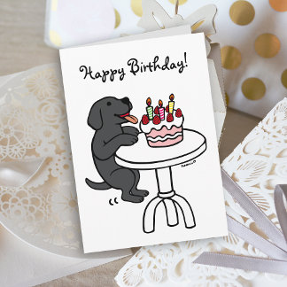 Cartão Bolo De Aniversário Plain Cartoon Labrador Preto