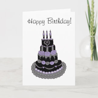 Cartão Bolo de aniversário roxo gótico do feliz