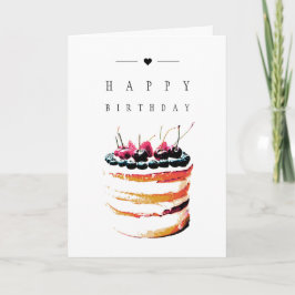 Cartão Bolo de aniversário simples e elegante com placa F