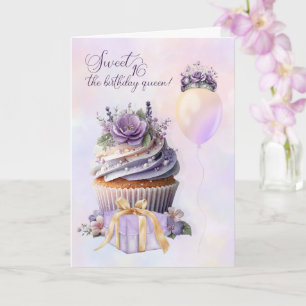 Cartão Bolo de aniversário Sweet 16 roxo da Rainha