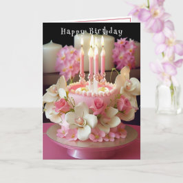 Cartão Bolo De Aniversário Velas Cor De Rosa Flores Adorá