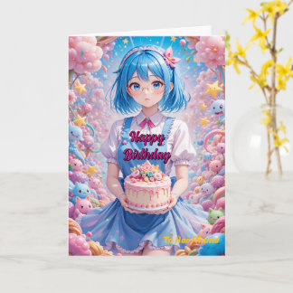 Cartão Bolo de Celebração da Garota Kawaii Pastel
